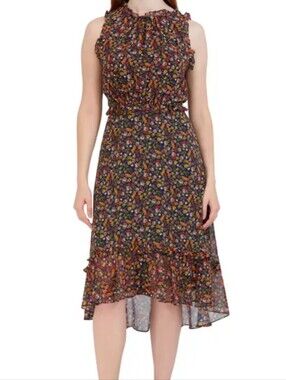 Koko + Mason Floral Ruffle Midi Dress - Black Multi